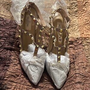 Valentino Beige and Black Rockstud Heels